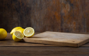 cutting board with lemons
