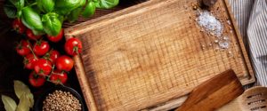 cooking background with old cutting board